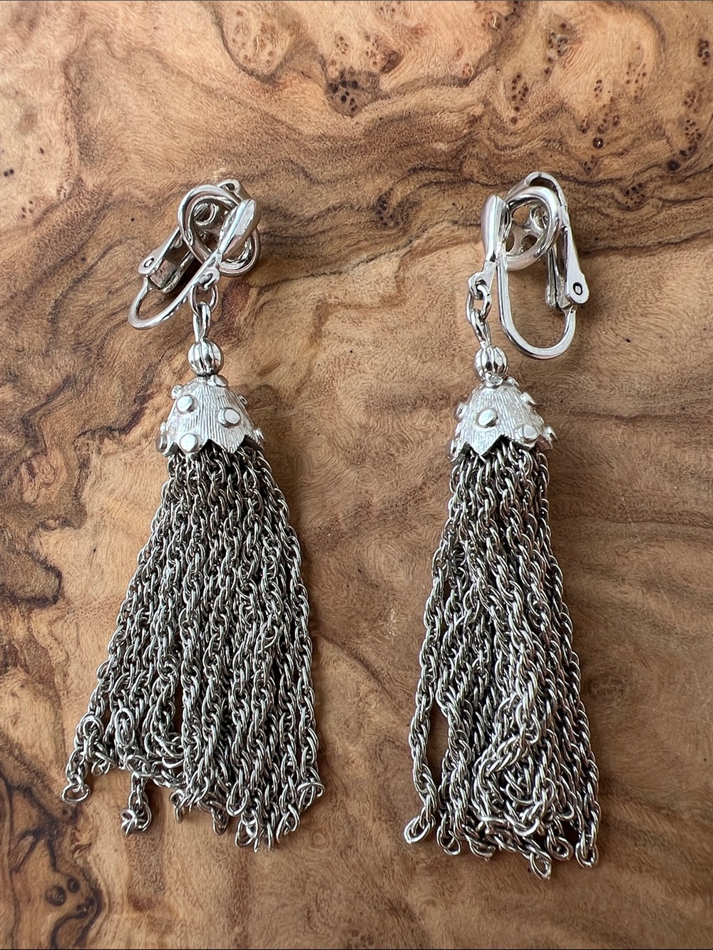Iconic Mid Century Crown Trifari Chain Tassel Clip-On Earrings